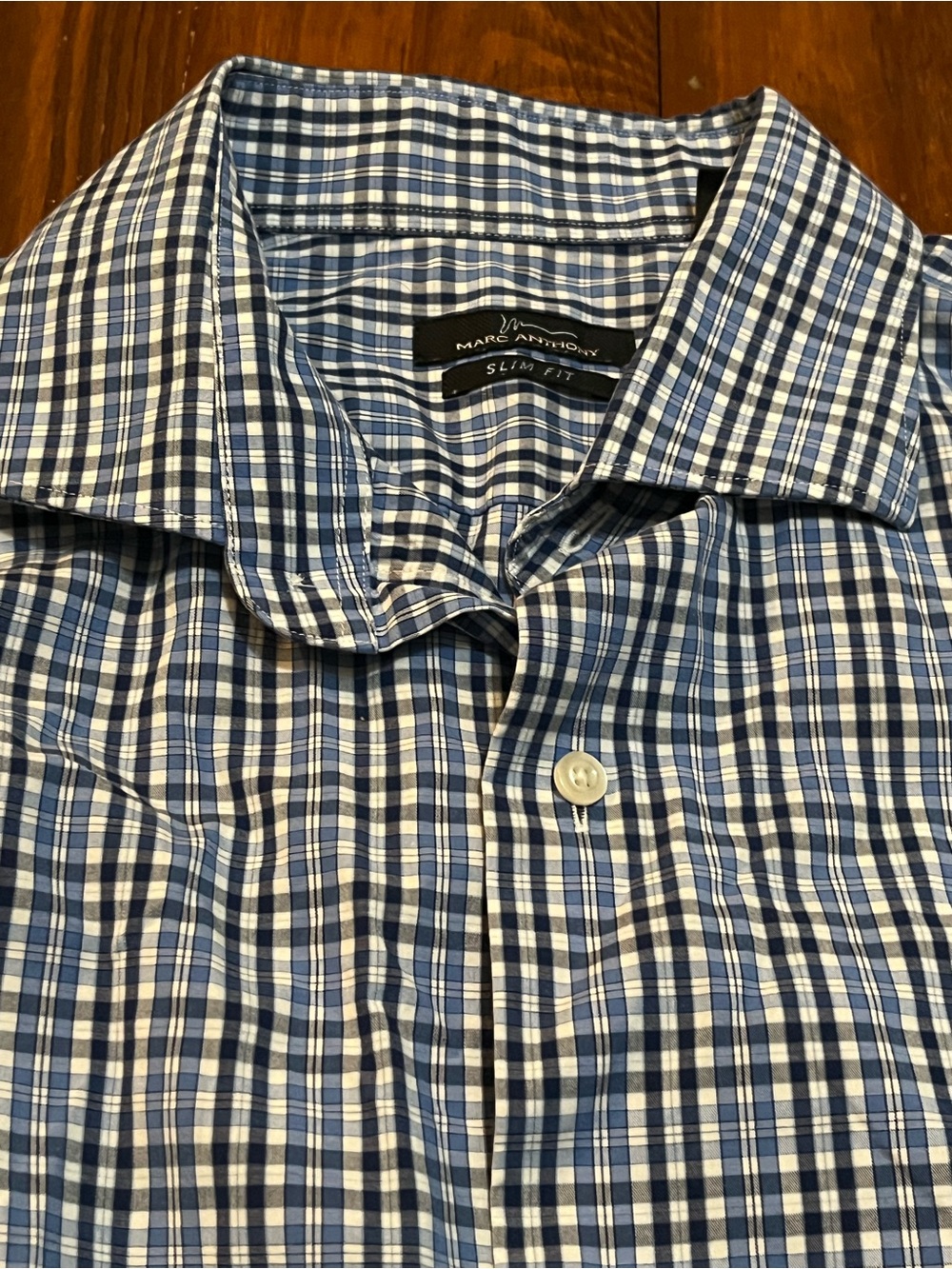 Marc Anthony Men’s Slim Fit Navy and White Check Button-Down Shirt